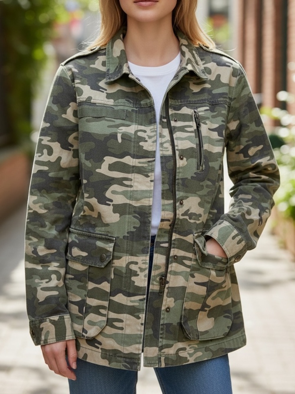 Sanctuary Women's Green Camo Utility Jacket